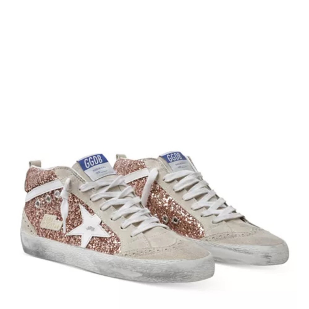 Golden Goose Pink Glitter and White Sneakers